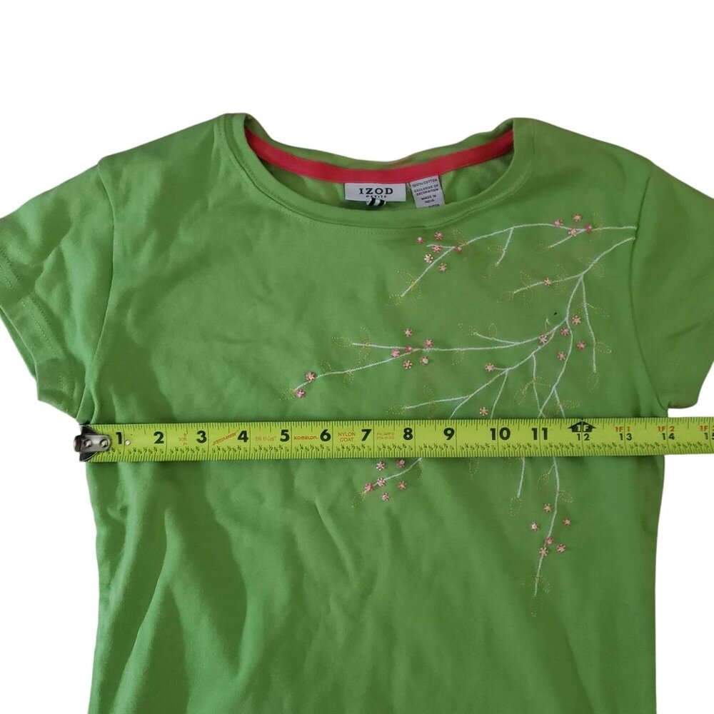 Vintage 90s Izod Womens Petite Green Floral Embroidered Short Sleeve‎ T-Shirt PM - Picture 7 of 7